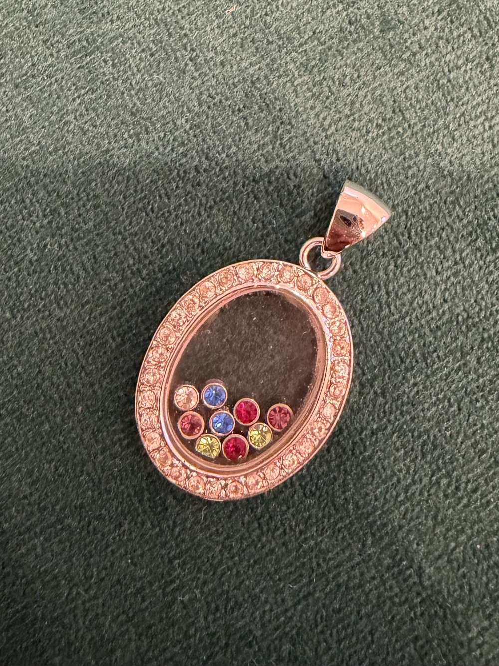 Sterling Silver Oval Pendant with Multicolor Crystal Floating Crystals